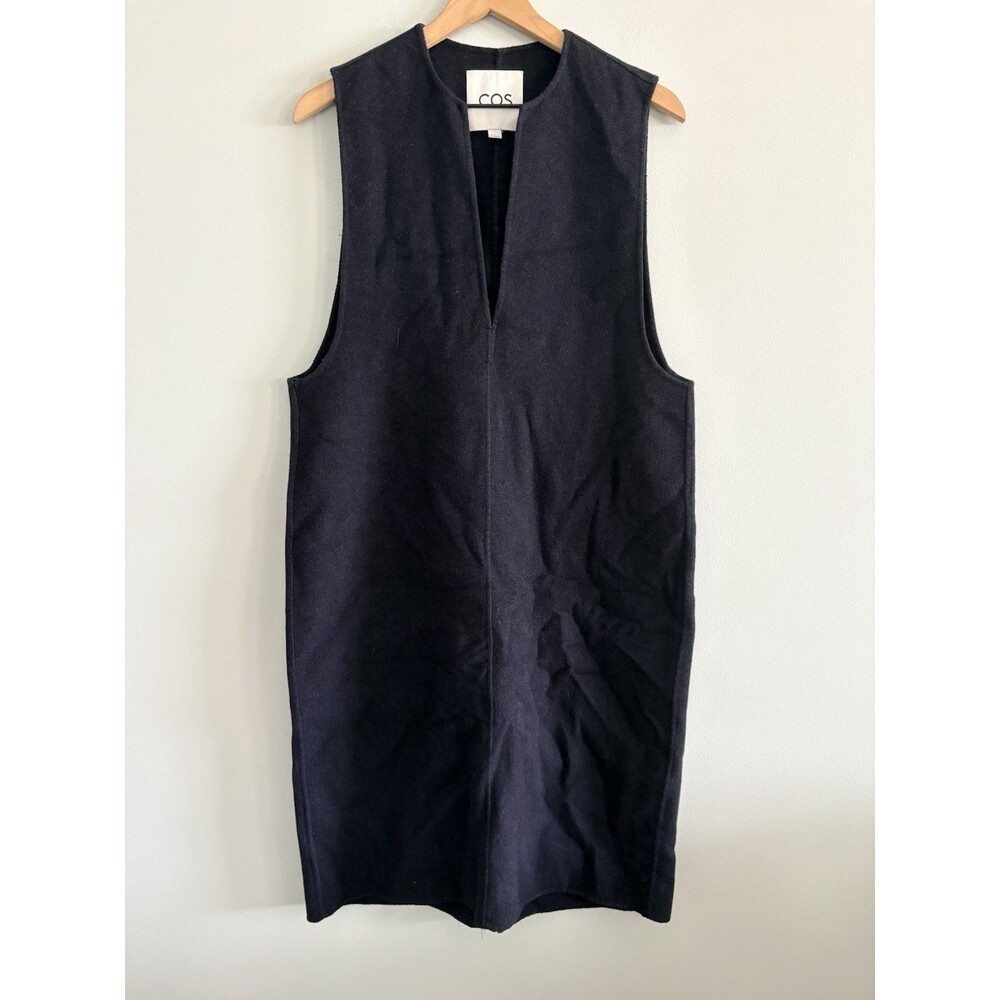 COS Wool Blend Dress Navy Blue Women's Small Eur 36 Sleeveless Midi Minimalist
